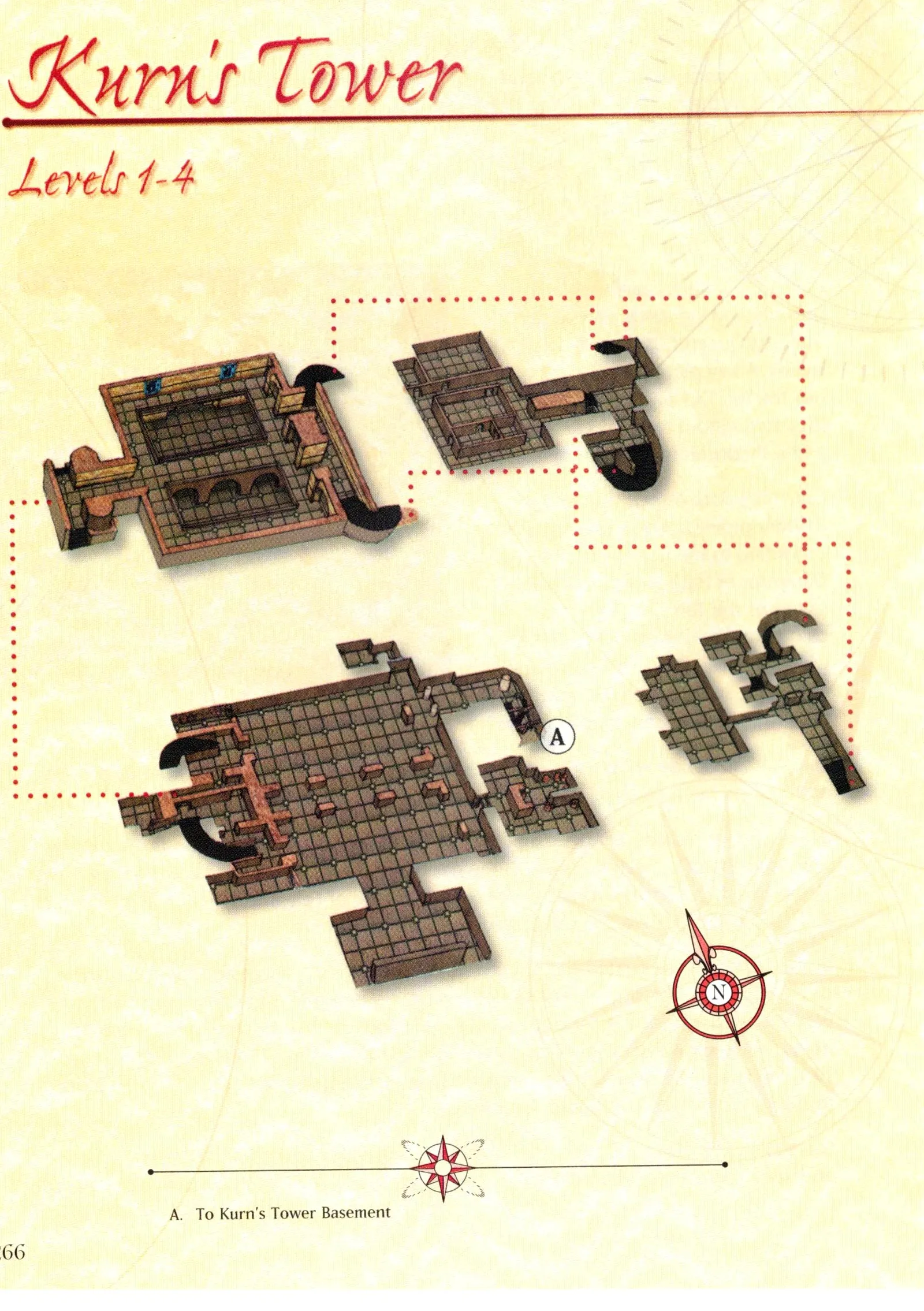 Map of Kurn's Tower — Levels 1 4